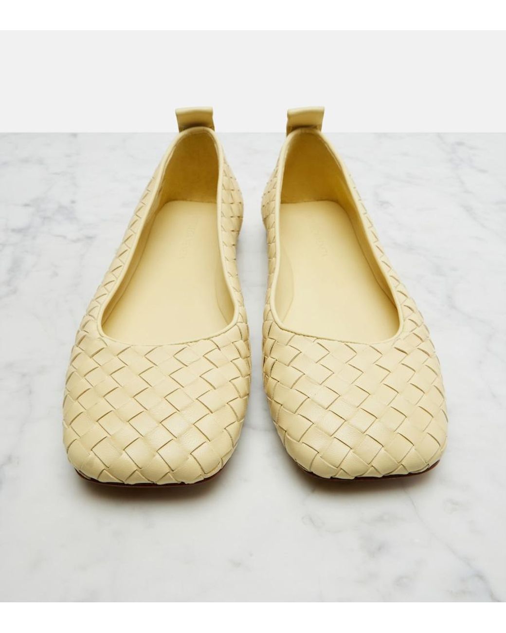 Bottega Veneta Yellow Charlotte Intrecciato Leather Ballet Flats