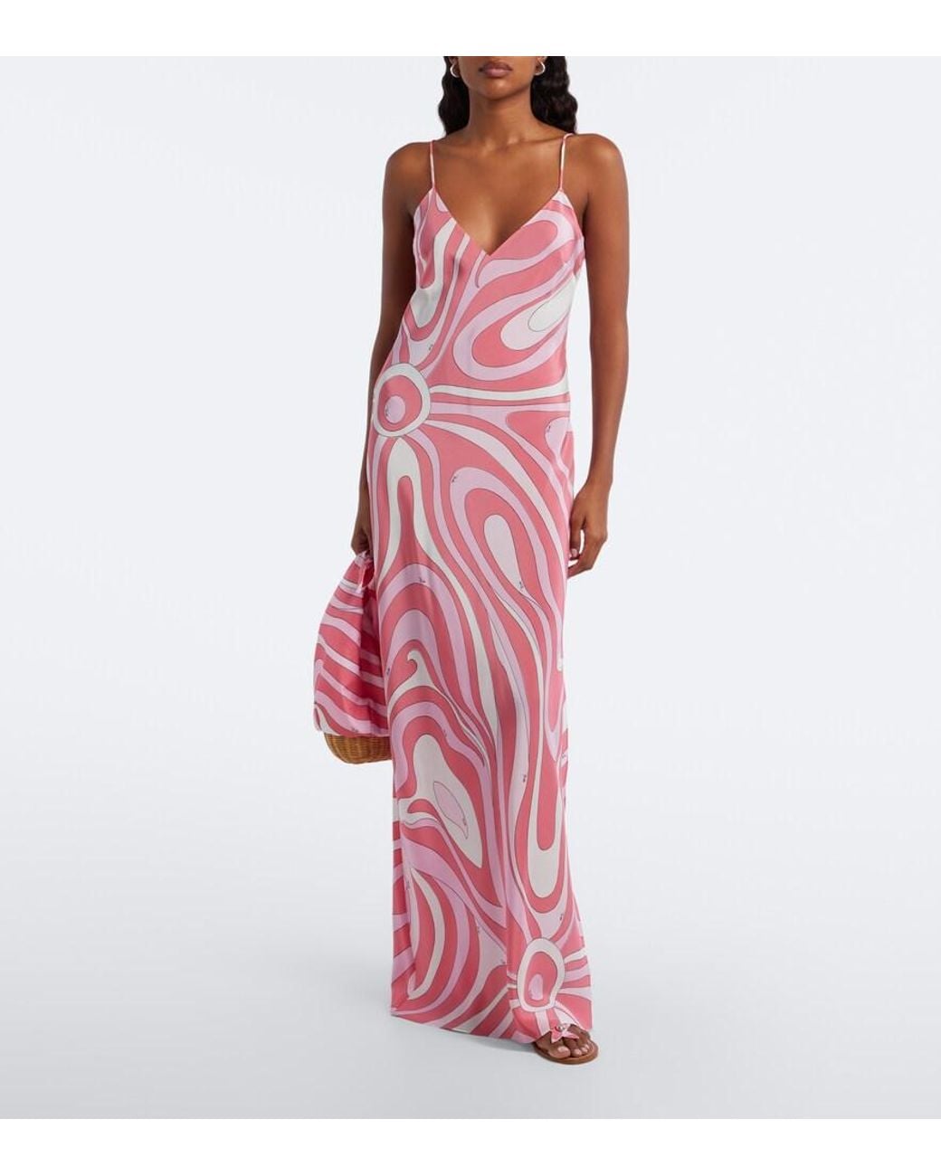 Emilio Pucci Pink Marmo Silk Crepe De Chine Maxi Dress