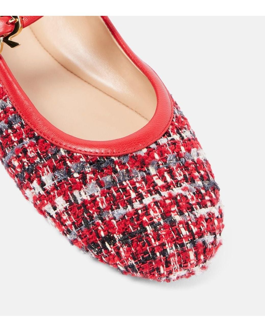 Gianvito Rossi Red Carla Boucle Mary Jane Flats