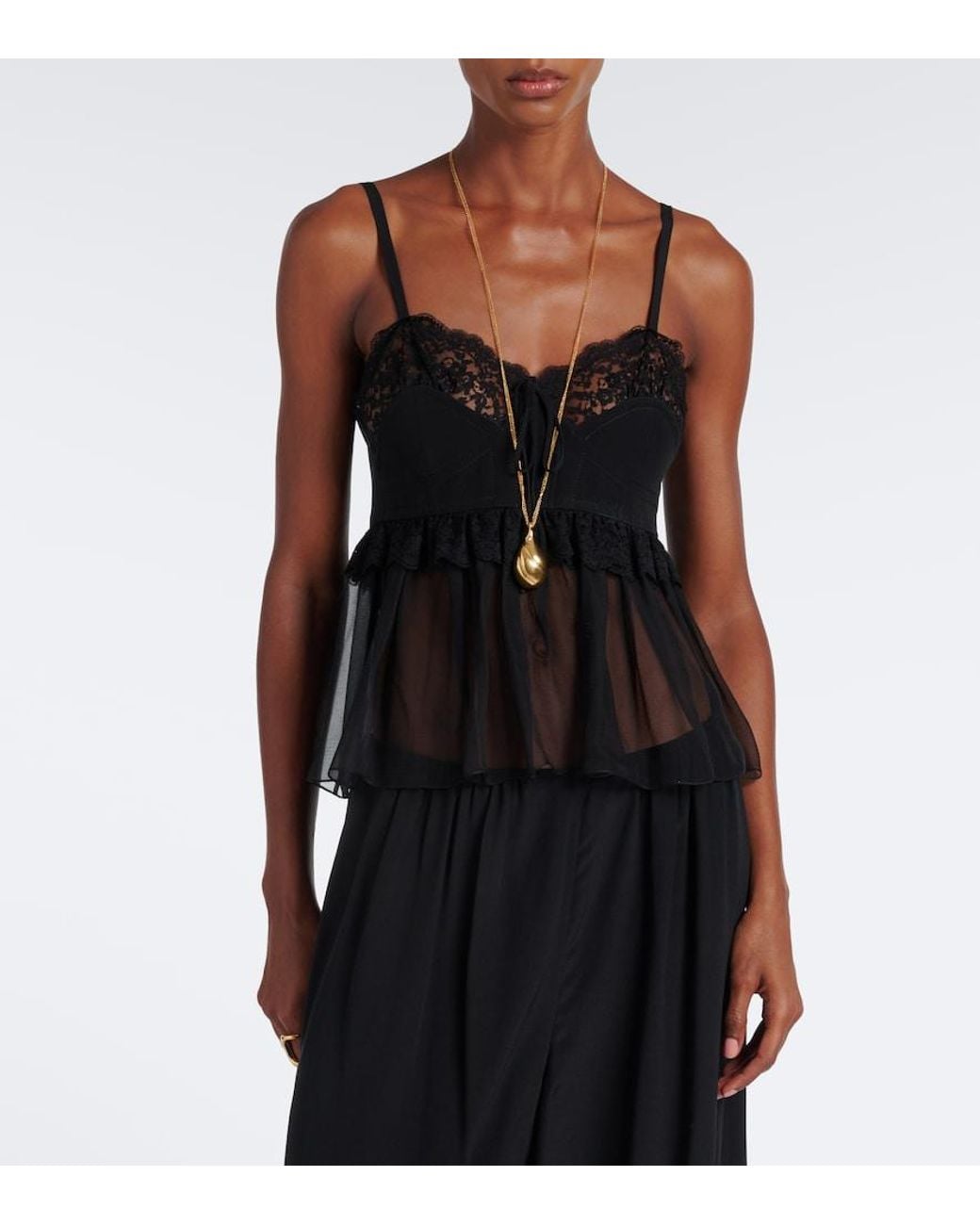 Chloé Black Ruffled Silk Crepe De Chine Top