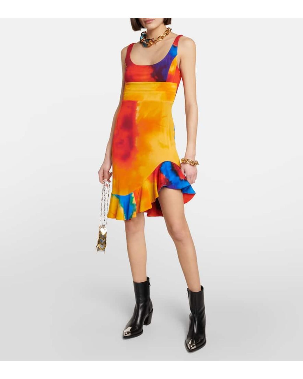 Rabanne Red Printed Asymmetrical Minidress