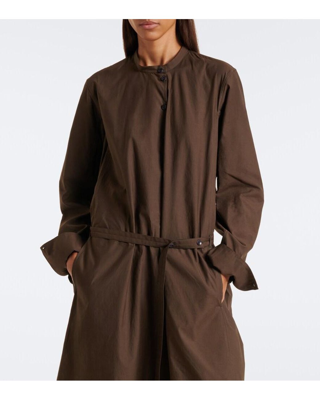 Lemaire Brown Vareuse Belted Cotton And Silk Midi Dress