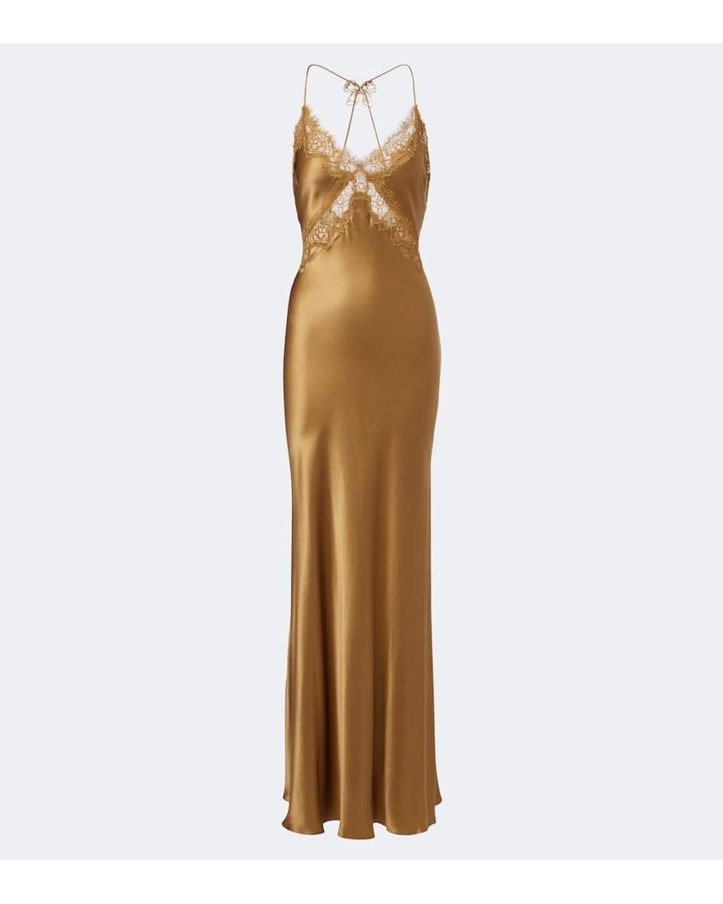 Rebecca Vallance Metallic Windsor Lace-Trimmed Silk Satin Slip Dress