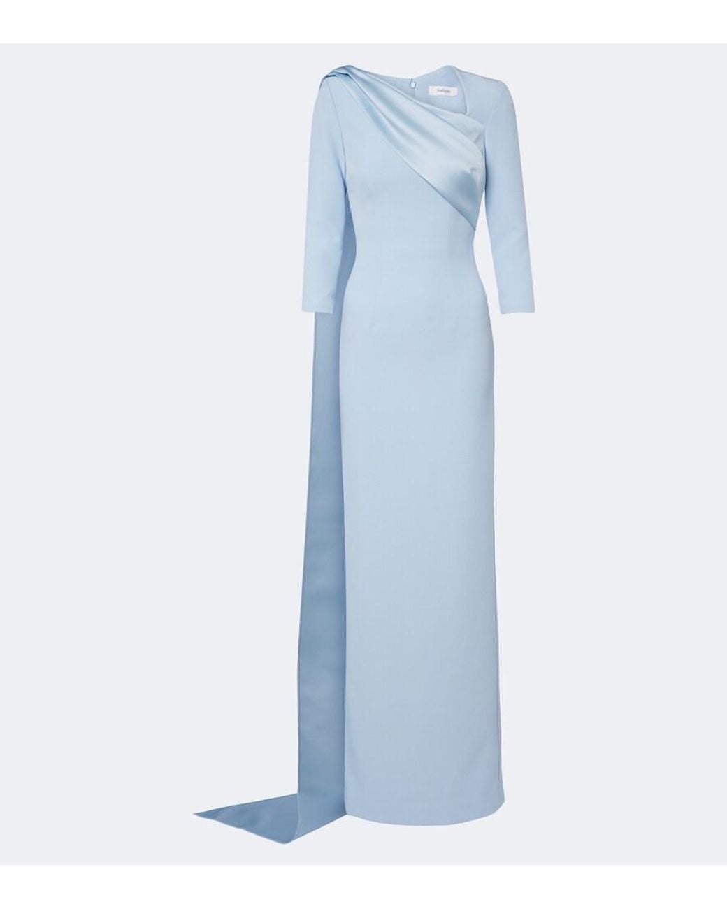 Safiyaa Blue Caped Crepe And Satin Gown