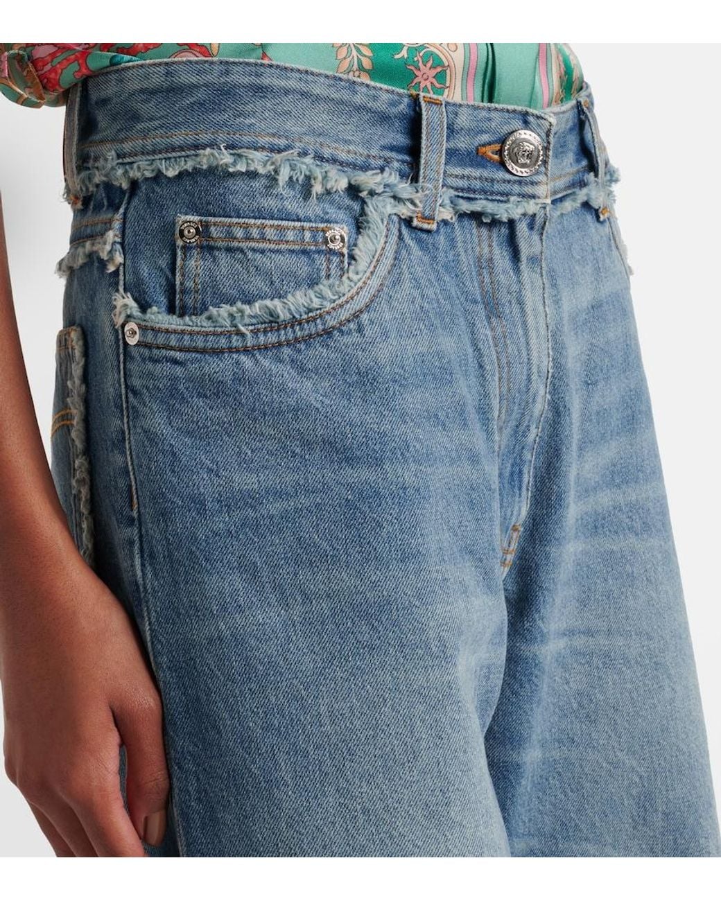 Versace Blue Mid-Rise Wide-Leg Jeans