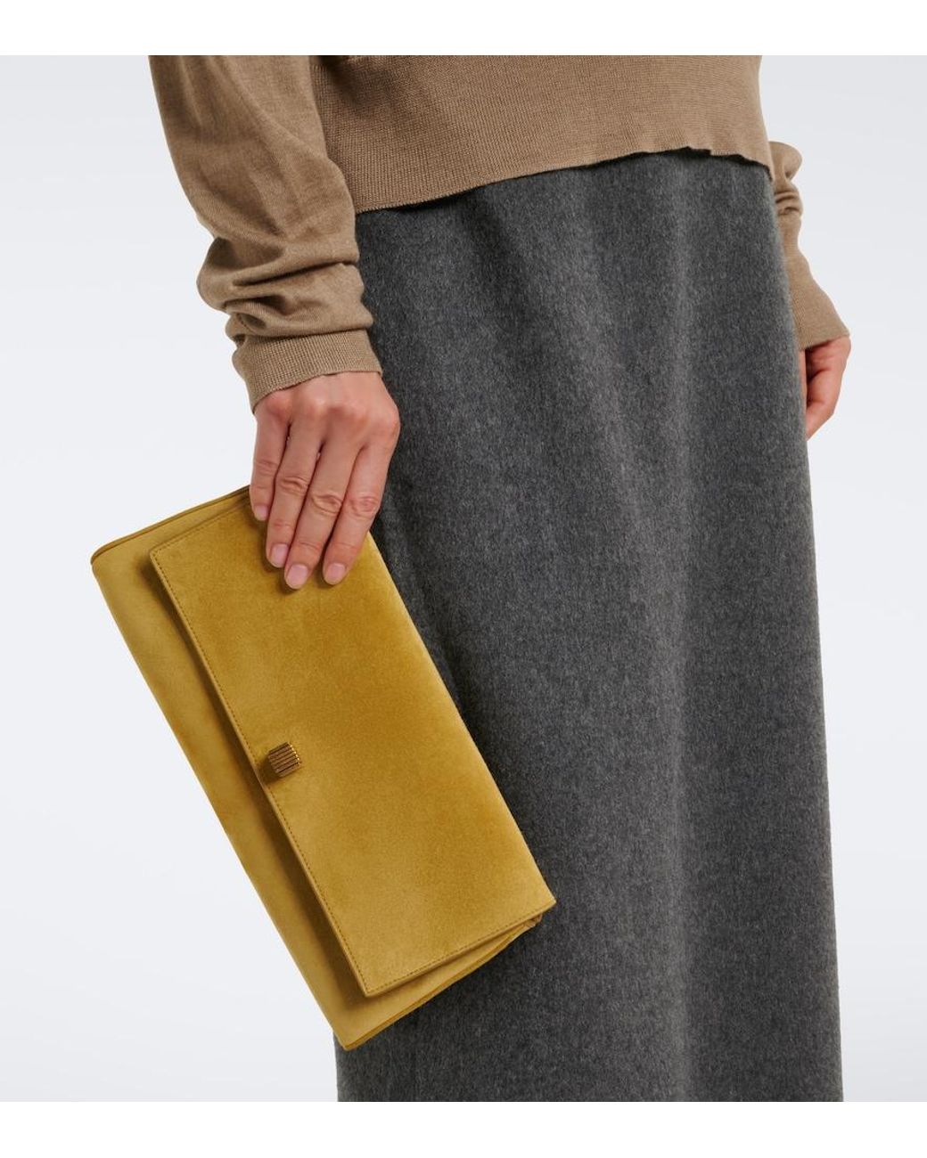 Khaite Natural Audrey Medium Suede Clutch