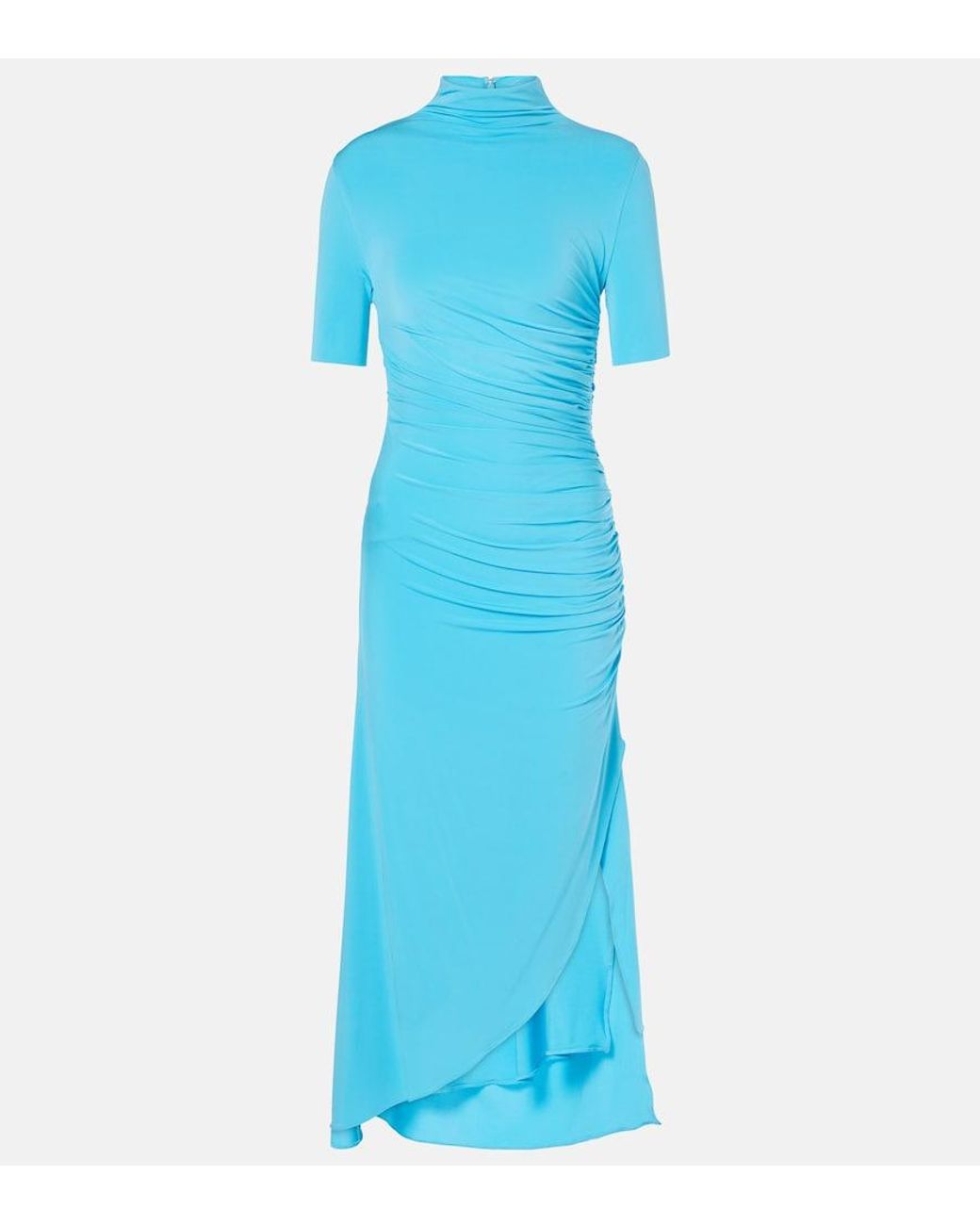 Alaïa Blue Draped Asymmetric Midi Dress