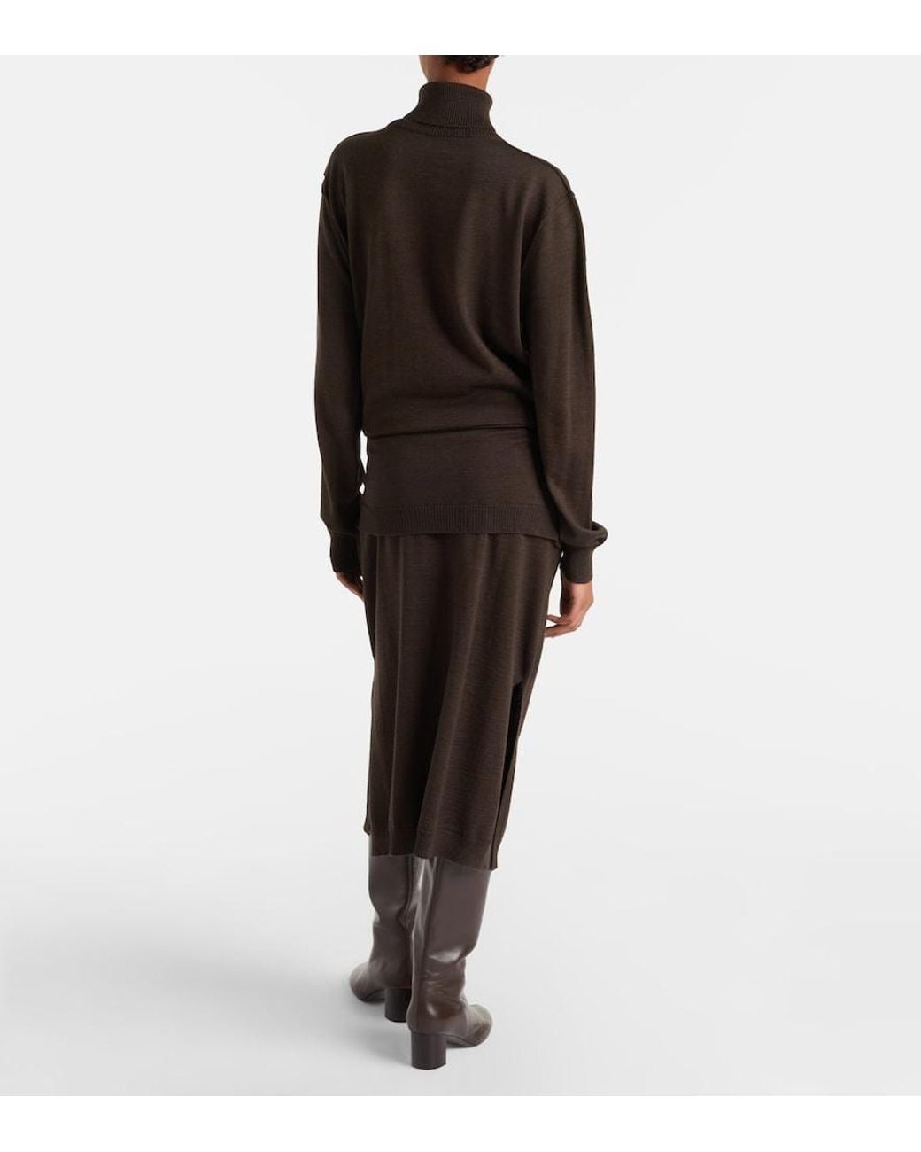 Lemaire Black Turtleneck Wool-Blend Midi Dress