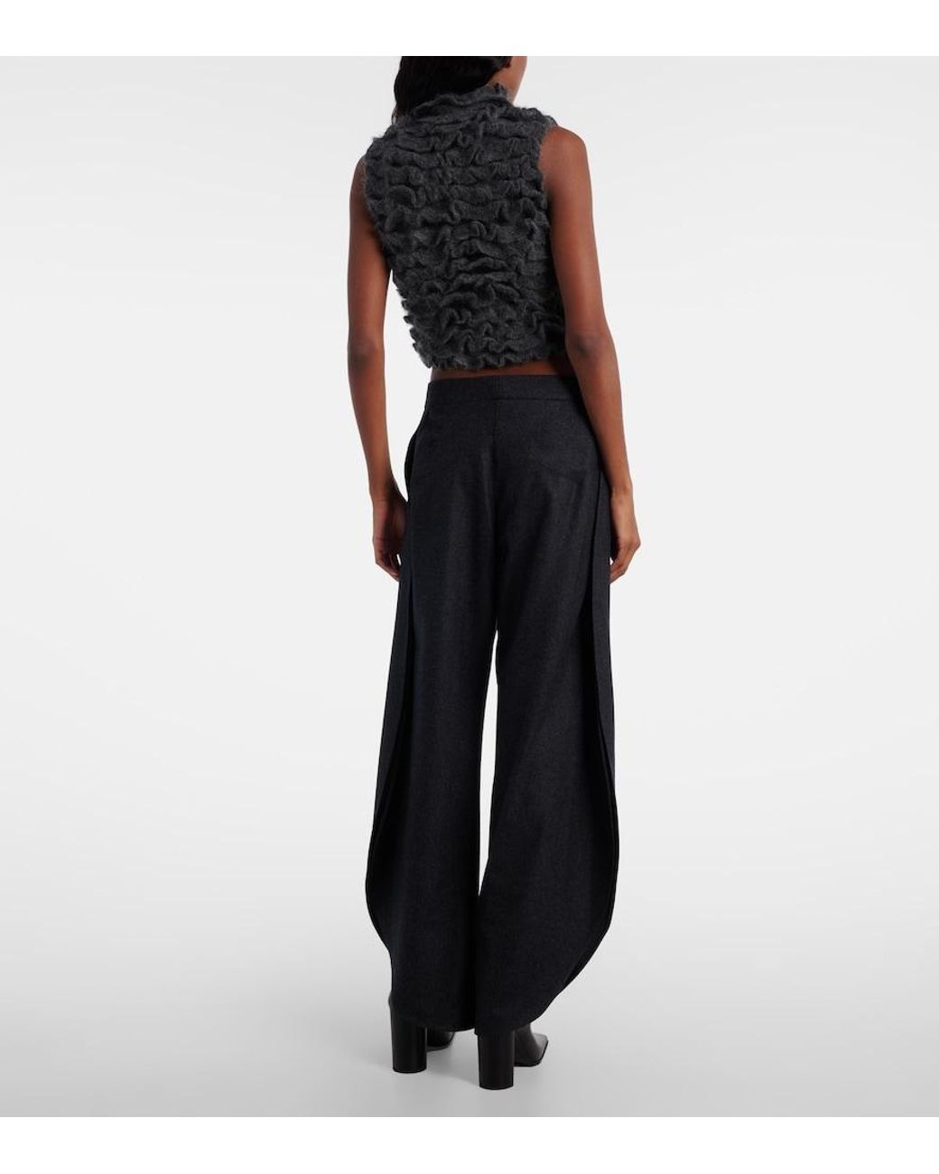 Alaïa Black Ruffled Mohair-Blend Turtleneck Top