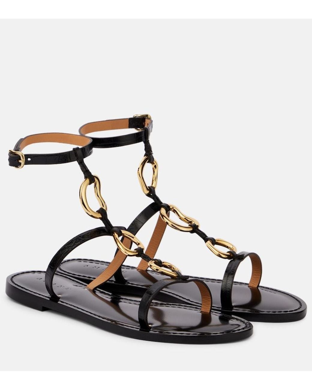 Amanu Black Bazaruto Embellished Leather Sandals