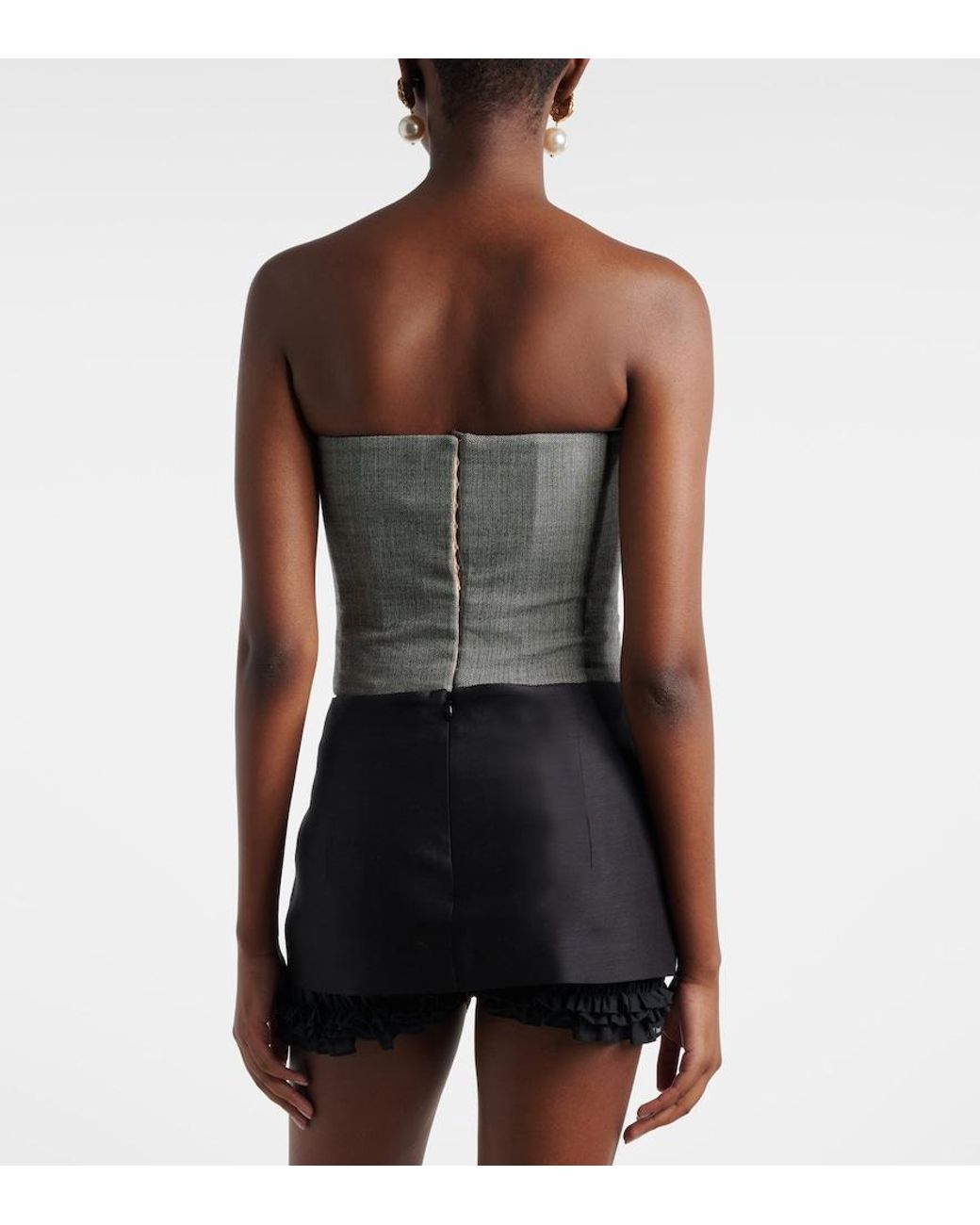 Magda Butrym Gray Herringbone Wool-Blend Bustier Top