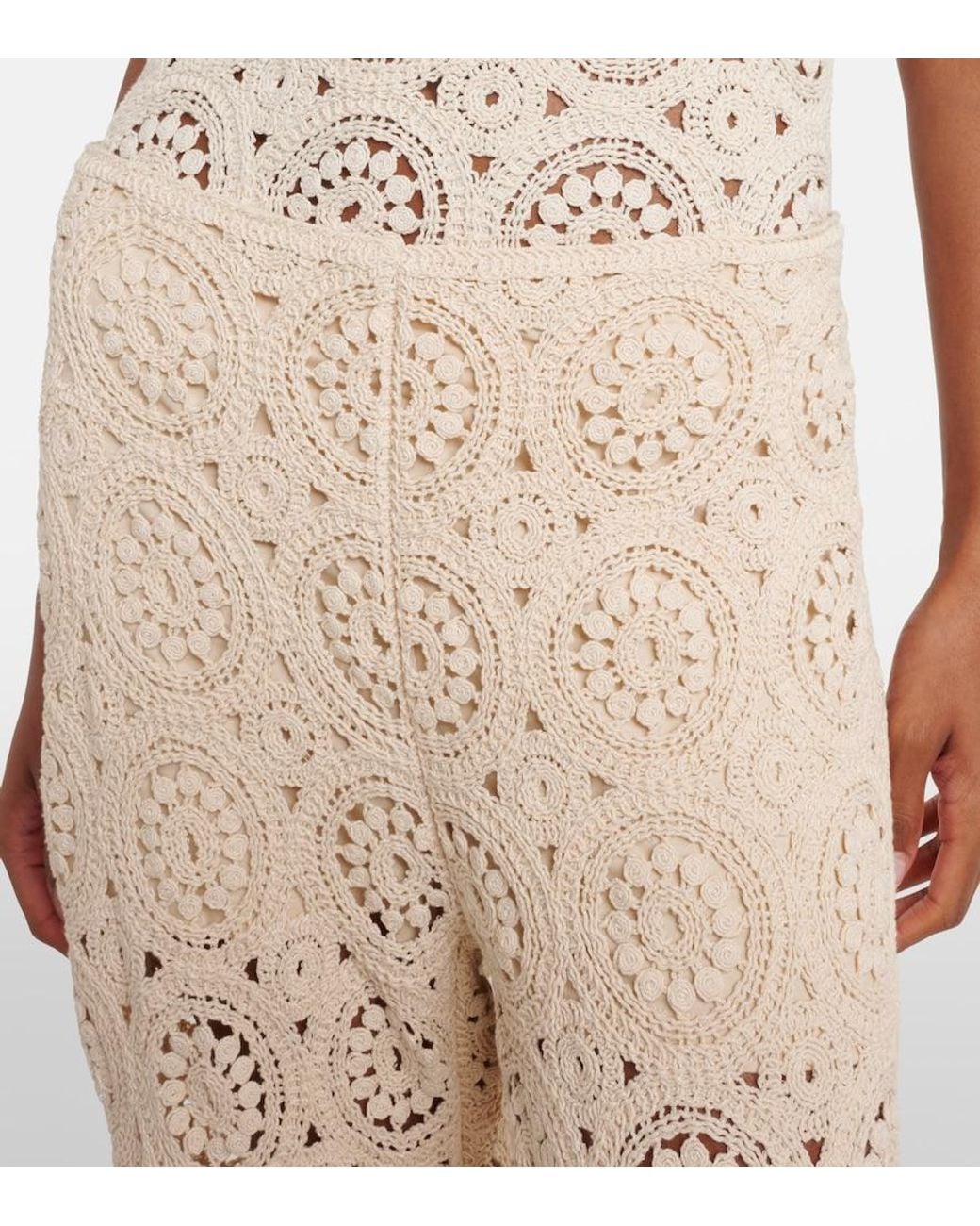 FRAME Natural The Crochet Cotton Wide-Leg Pants