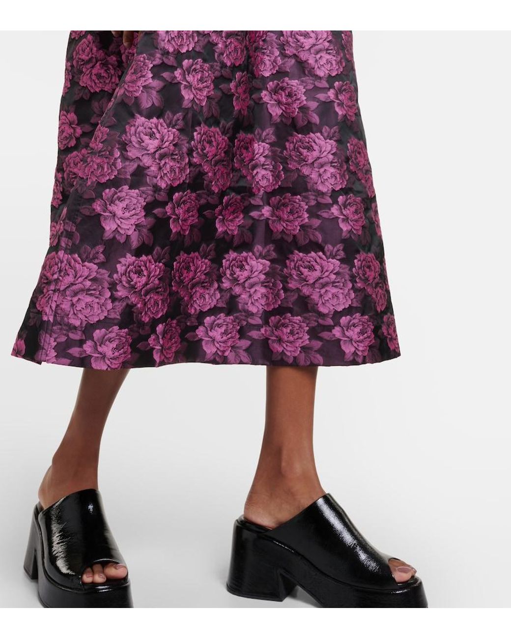 Ganni Purple Net Sustain Floral-Print Jacquard Midi Dress