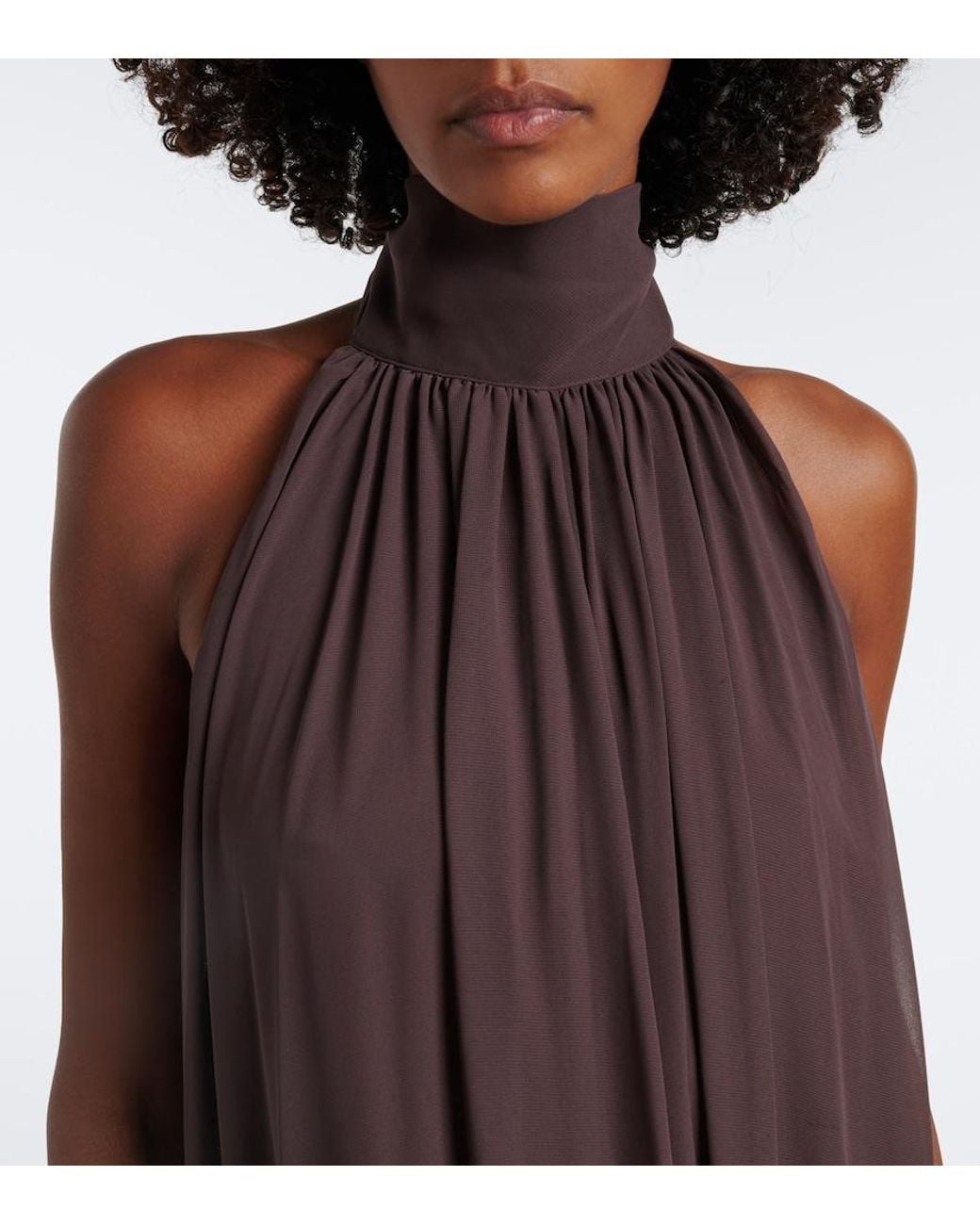 De La Vali Purple Adela Halterneck Chiffon Maxi Dress