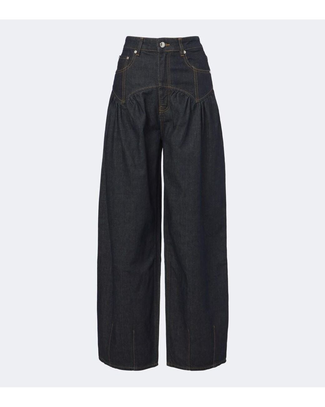 Ganni Blue Gathered Barrel-Leg Jeans