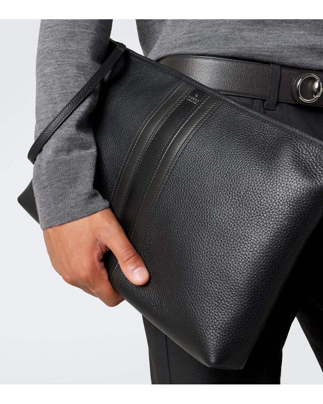 Gucci Black Medium Leather Pouch for men