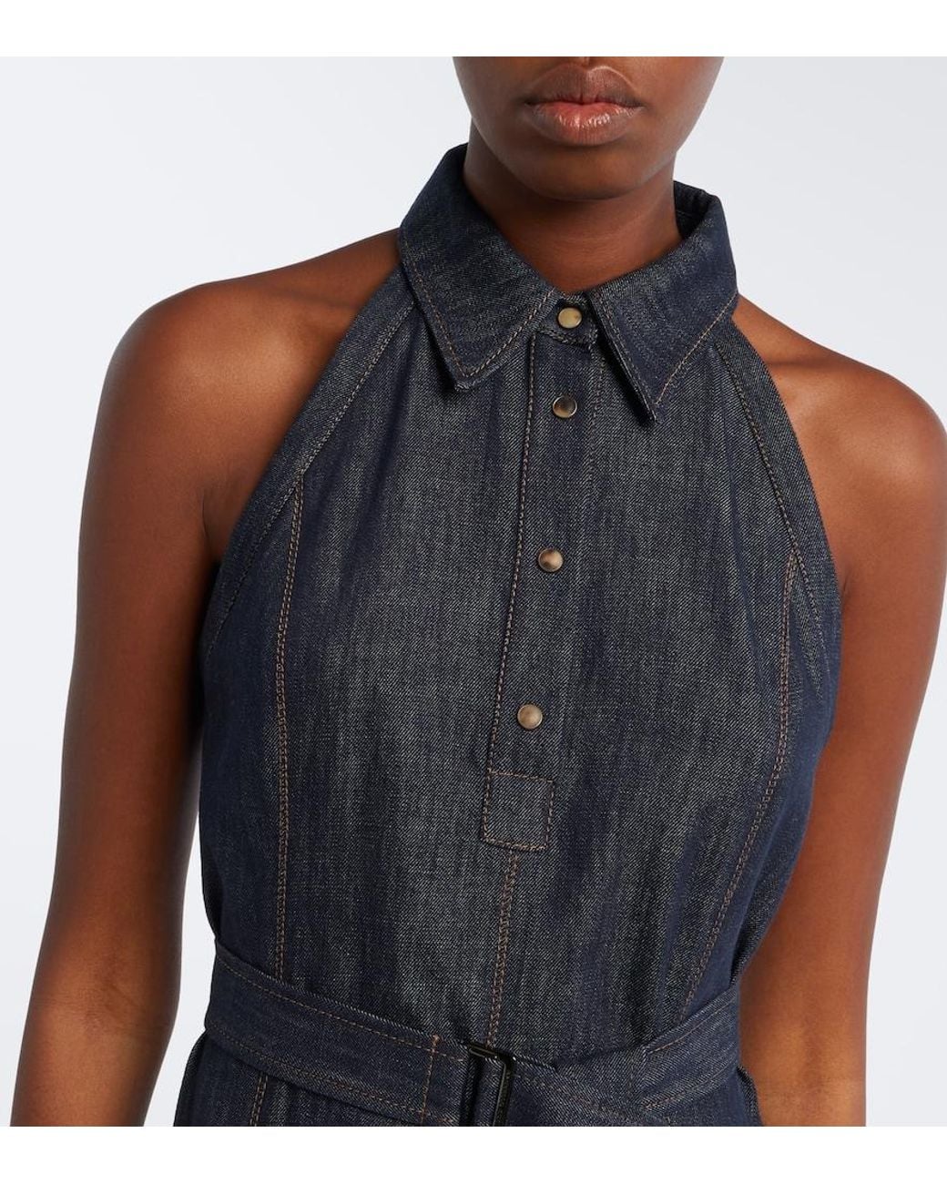 Brunello Cucinelli Black Monilli Belted Denim Polo Dress