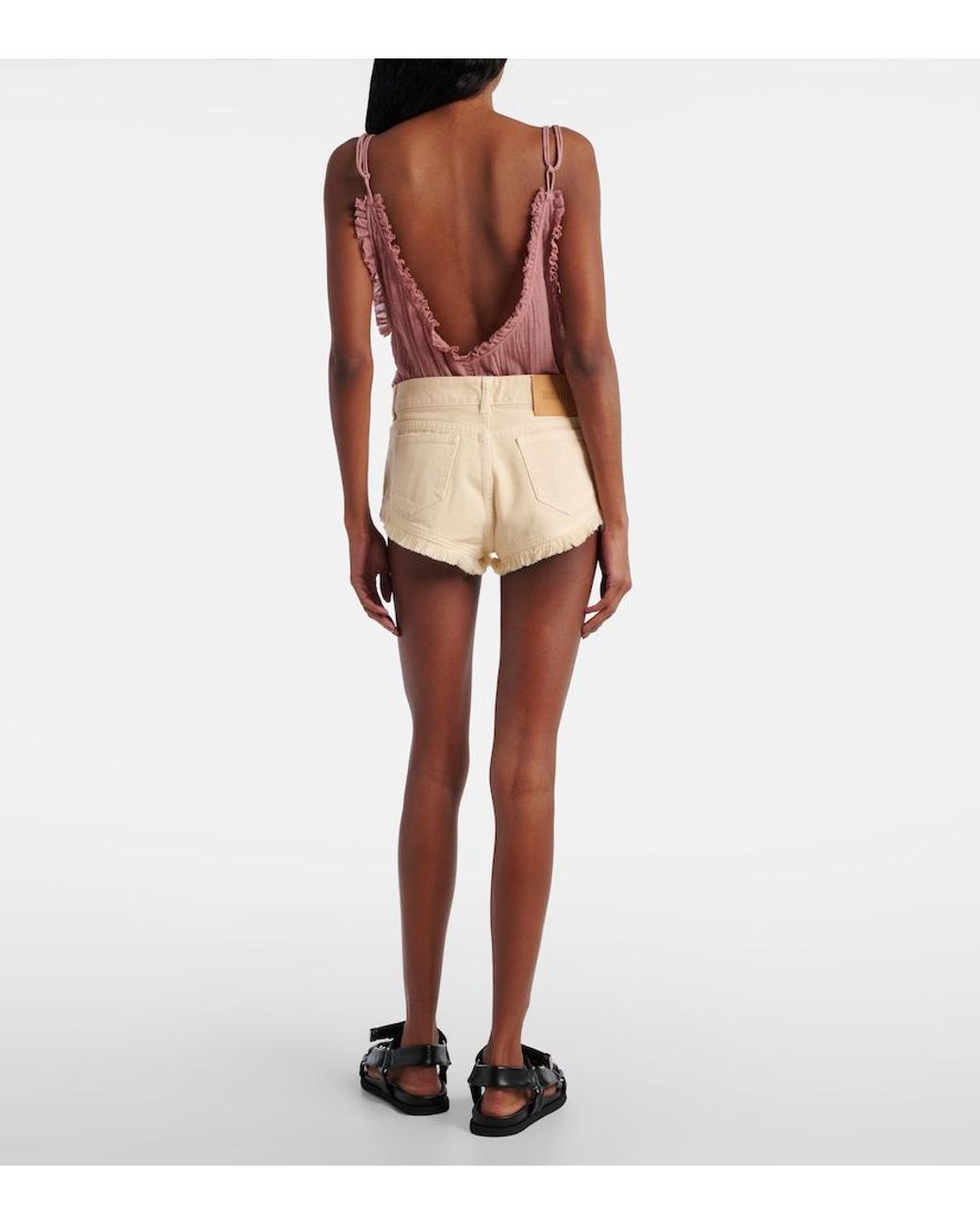 The Attico Natural Fringed Cotton Canvas Shorts