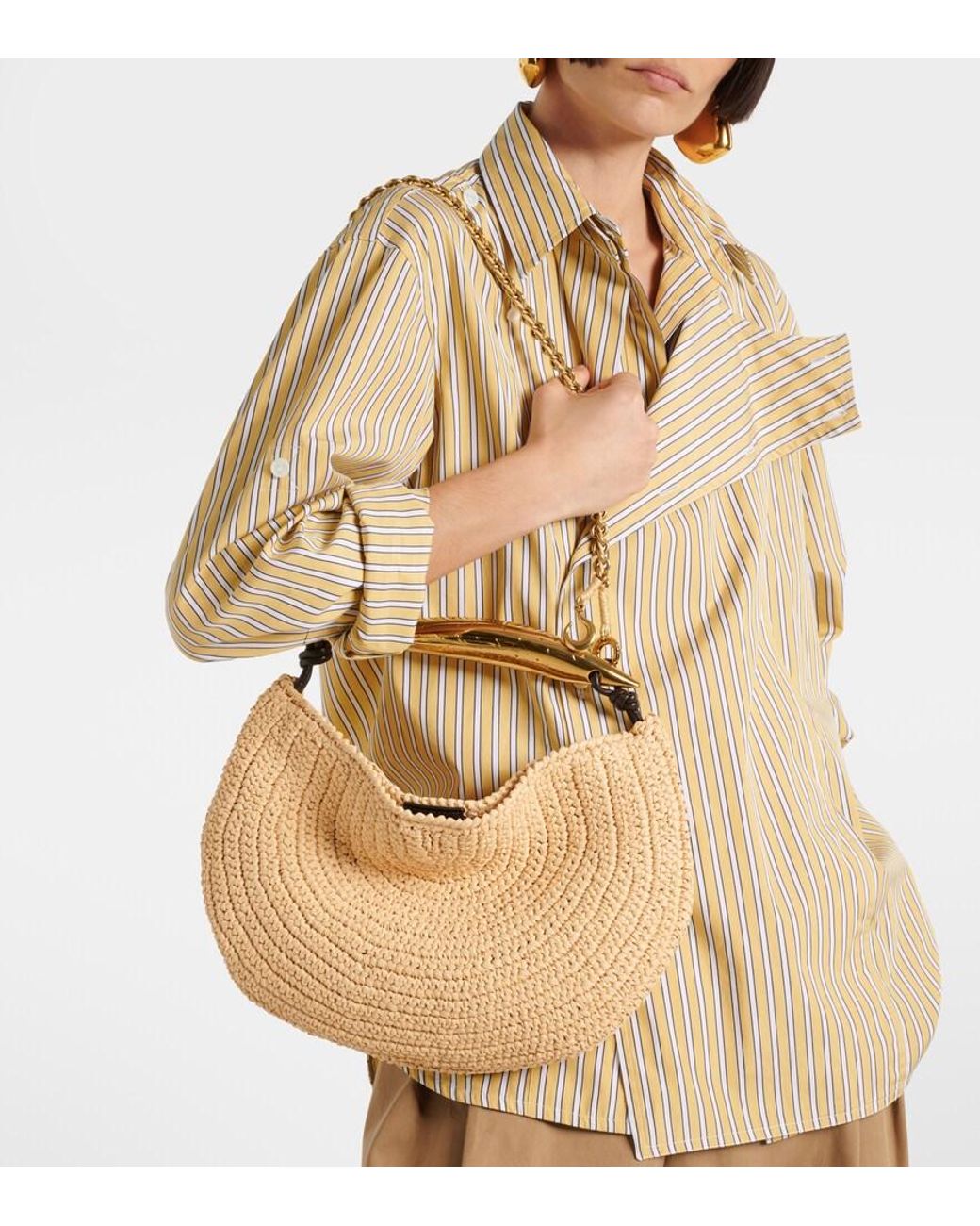 Bottega Veneta Metallic Sardine Chain Raffia-Effect Tote Bag