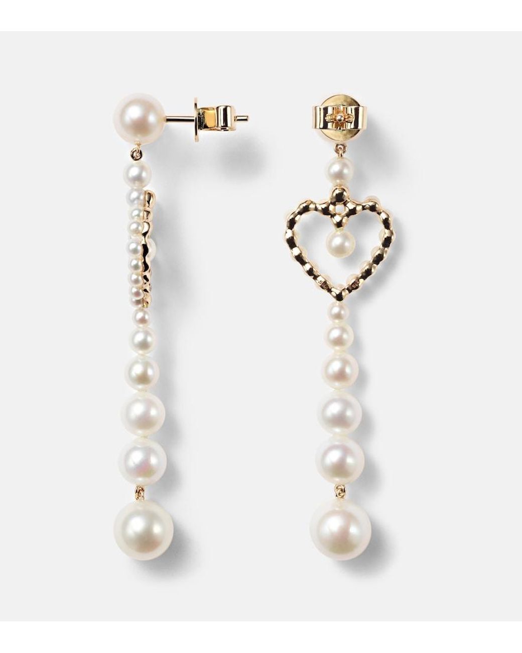 Sophie Bille Brahe White Pearl Heart 14Kt Drop Earrings With Freshwater Pearls