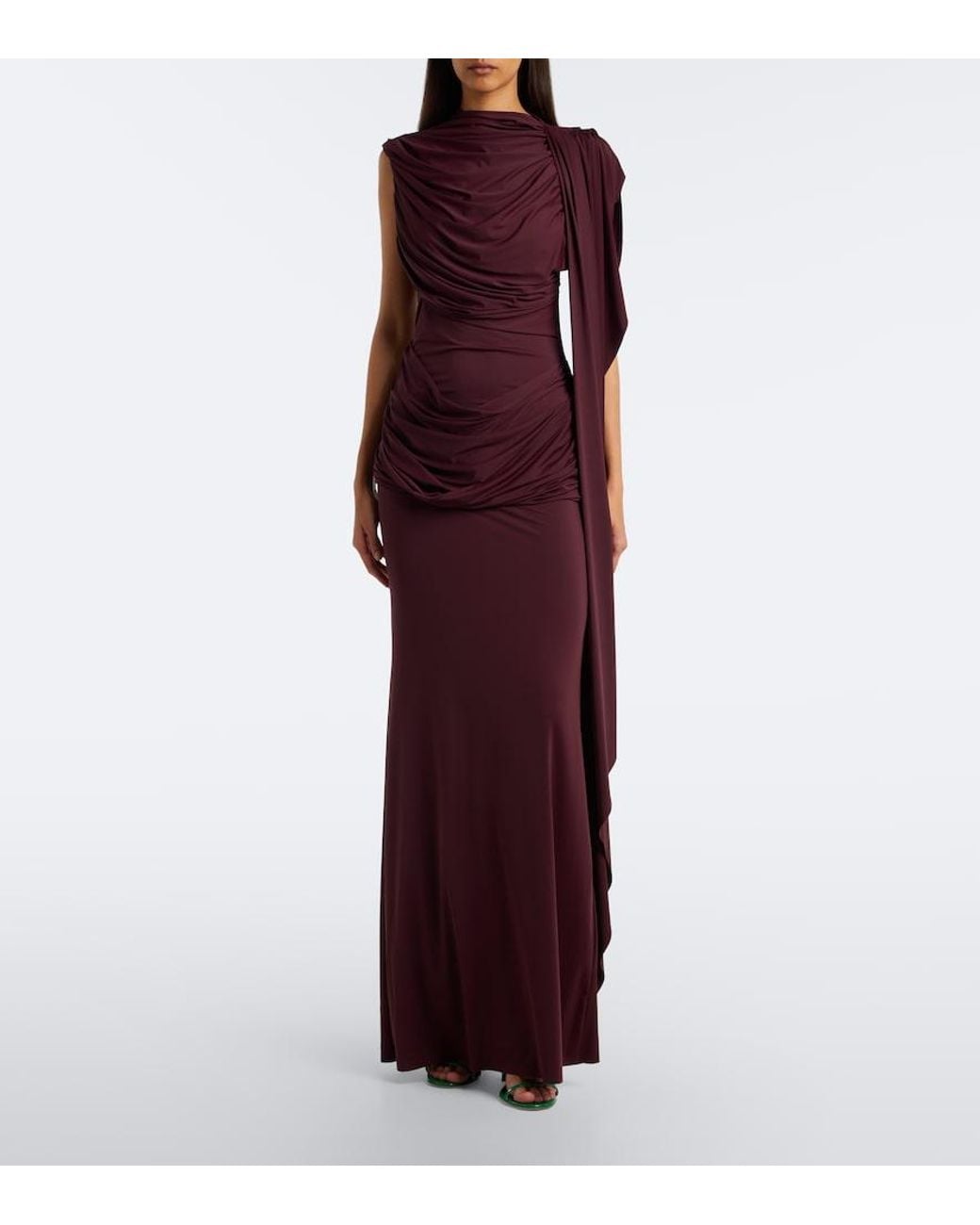 De La Vali Purple Draped Jersey Gown