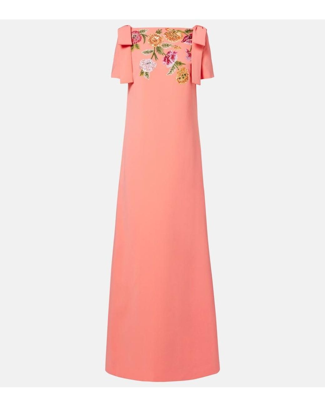 Carolina Herrera Pink Bow-Detail Embellished Floral Gown