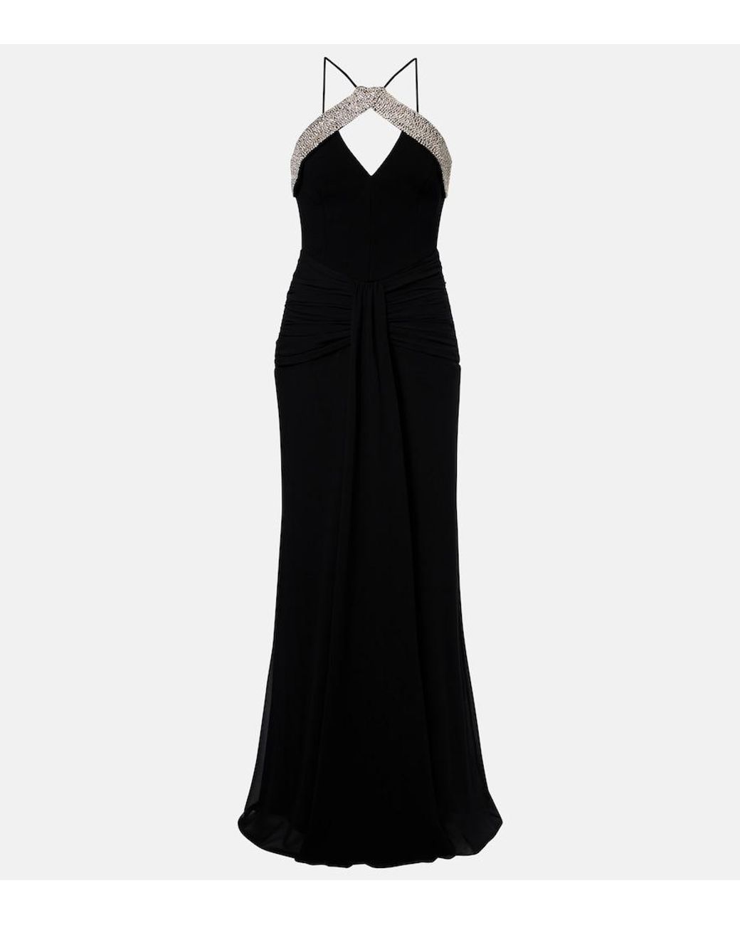 Rebecca Vallance Black Astros Embellished Draped Gown