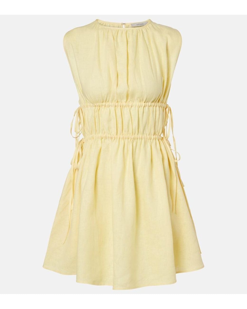 Asceno Yellow Como Gathered Linen Minidress