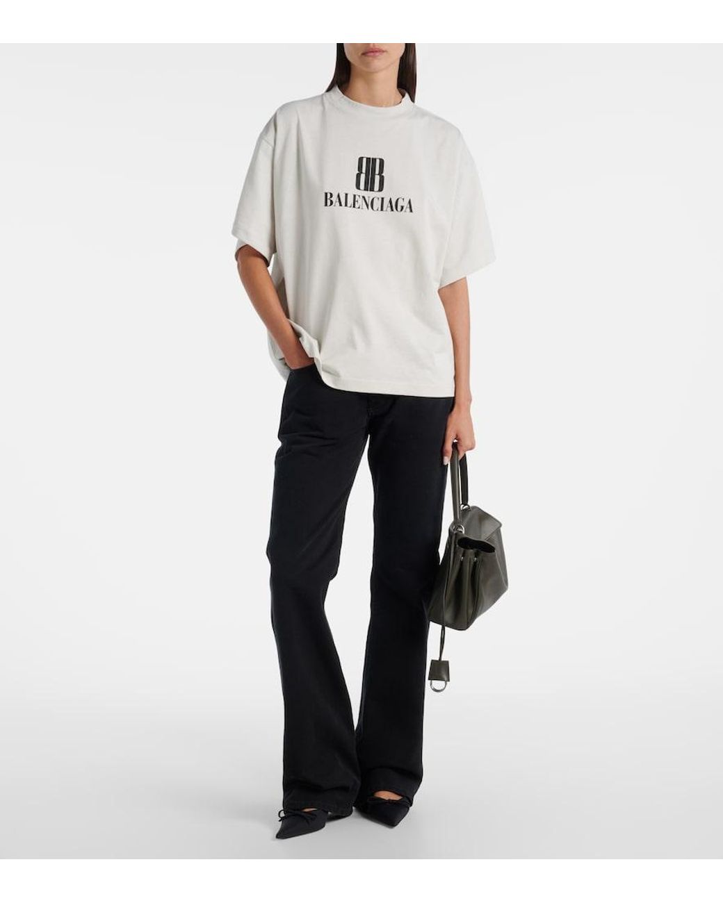 Balenciaga White Relaxed Fit Cropped T-Shirt