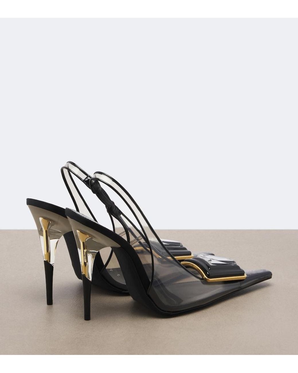 Saint Laurent Black Sibyl Embellished Tpu Slingback Pumps