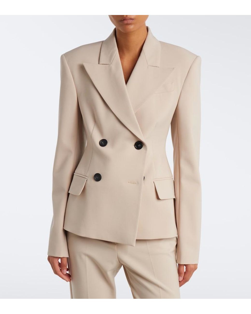 Sportmax Natural Double-Breasted Wool-Blend Blazer