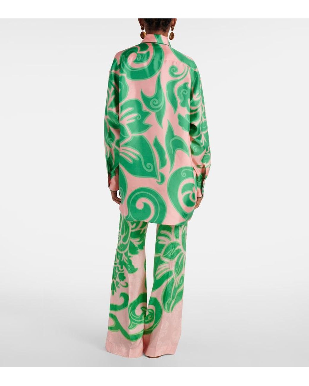 Etro Green Silk-Blend Abstract Print Shirt
