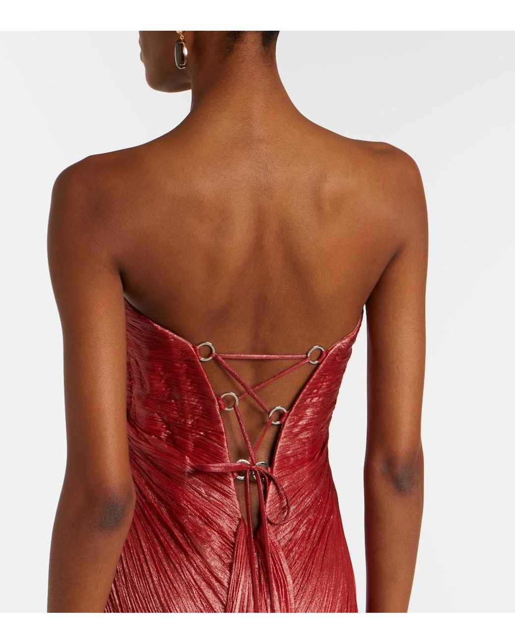 Maria Lucia Hohan Red Rachel Draped Silk Muslin Bustier Gown