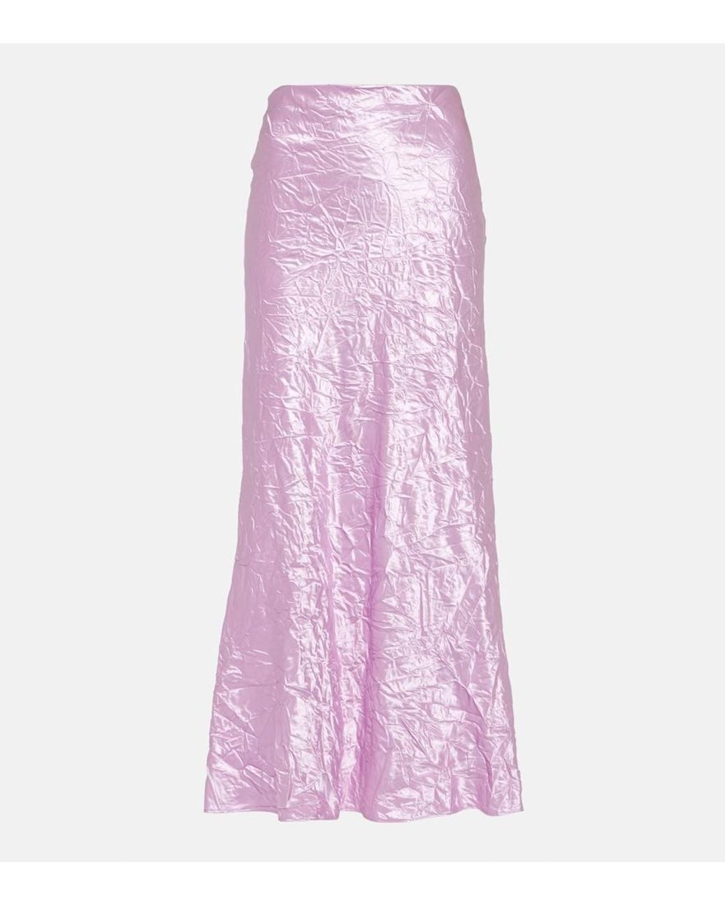 The Attico Pink Crinkled Satin Slip Skirt