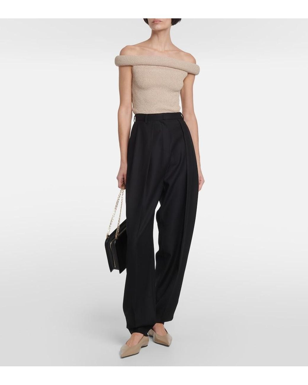 Totême Natural Knitted Off-Shoulder Top