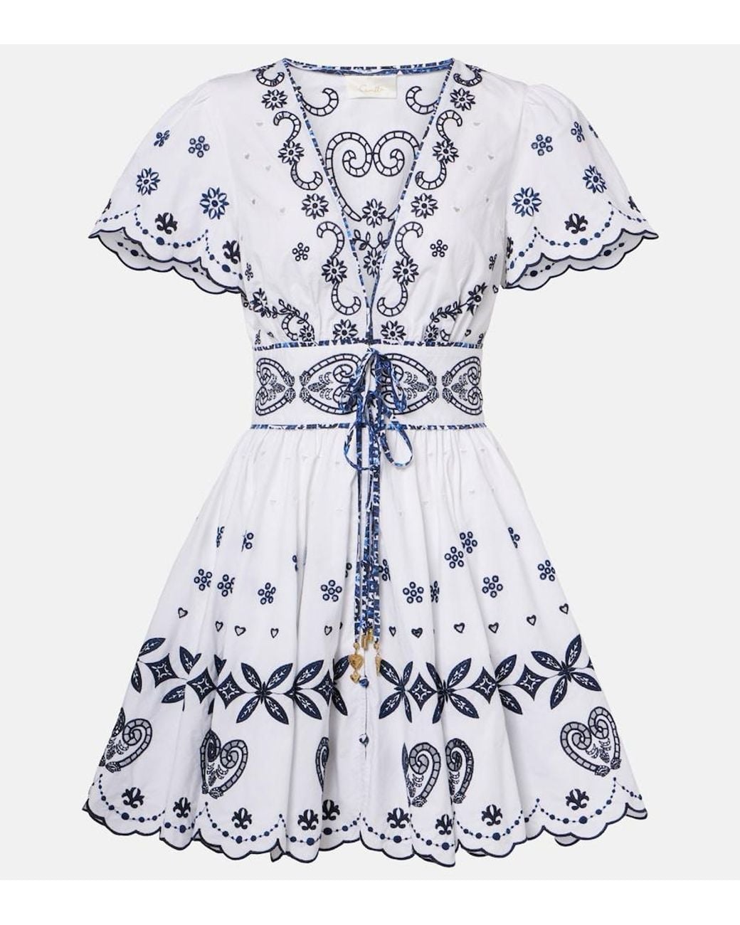 Camilla White Embroidered Cotton Minidress