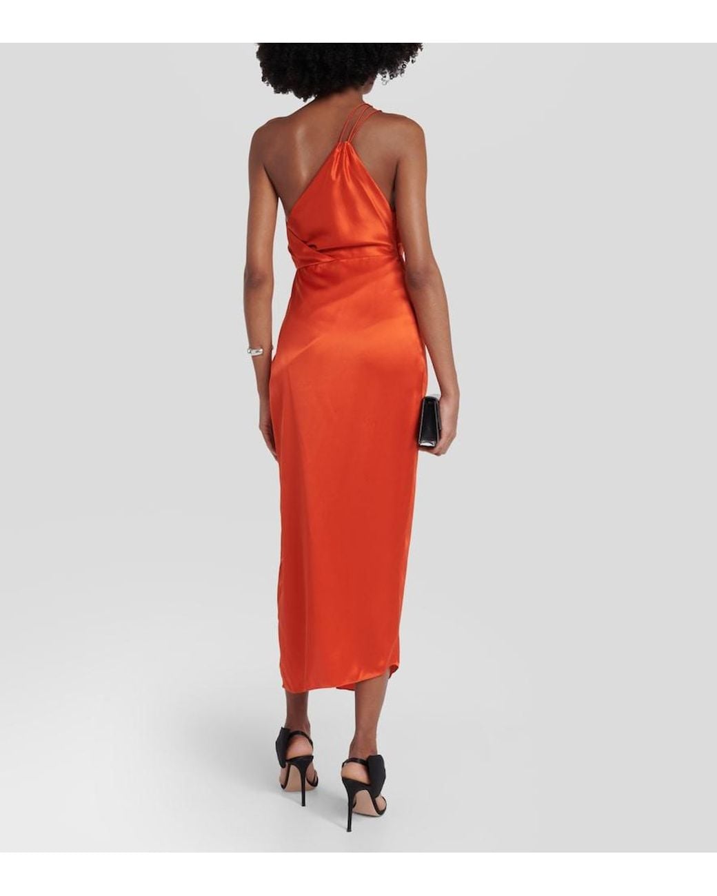The Sei Red One-Shoulder Silk Midi Dress