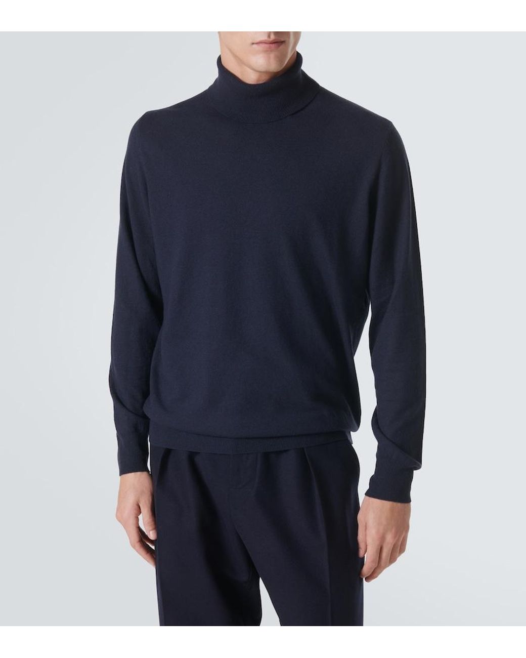 Loro Piana Blue Cashmere Turtleneck Sweater for men