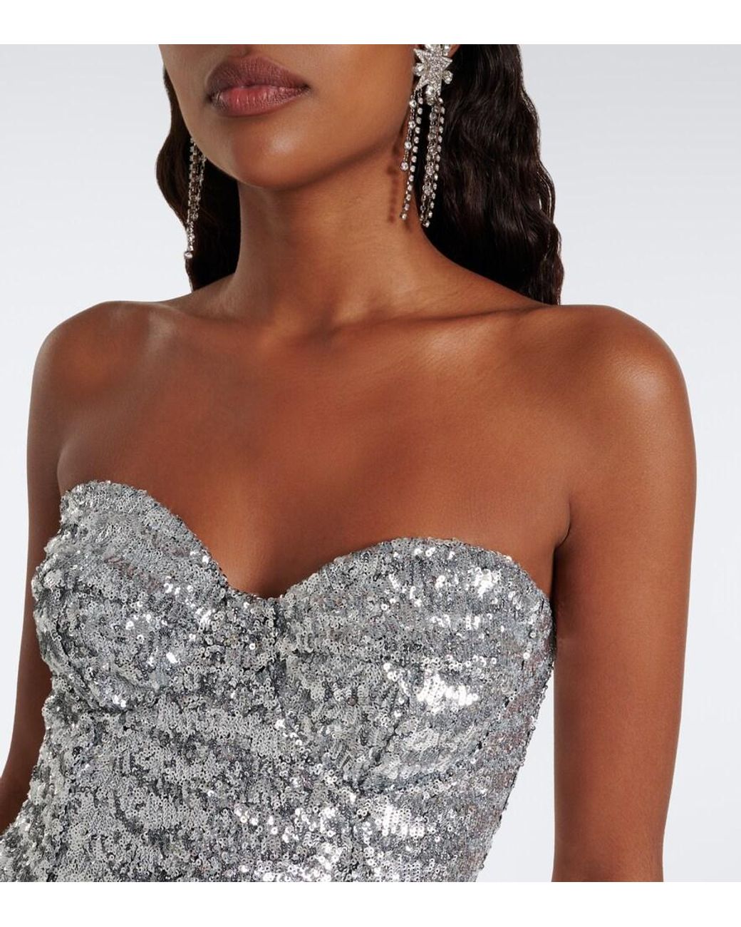 Dolce & Gabbana Gray Sequined Bustier Dress