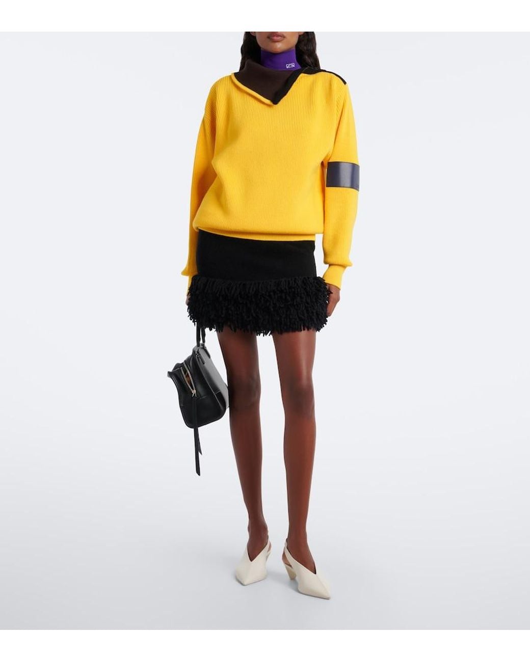 Loewe Black Fringed Wool-Blend Miniskirt
