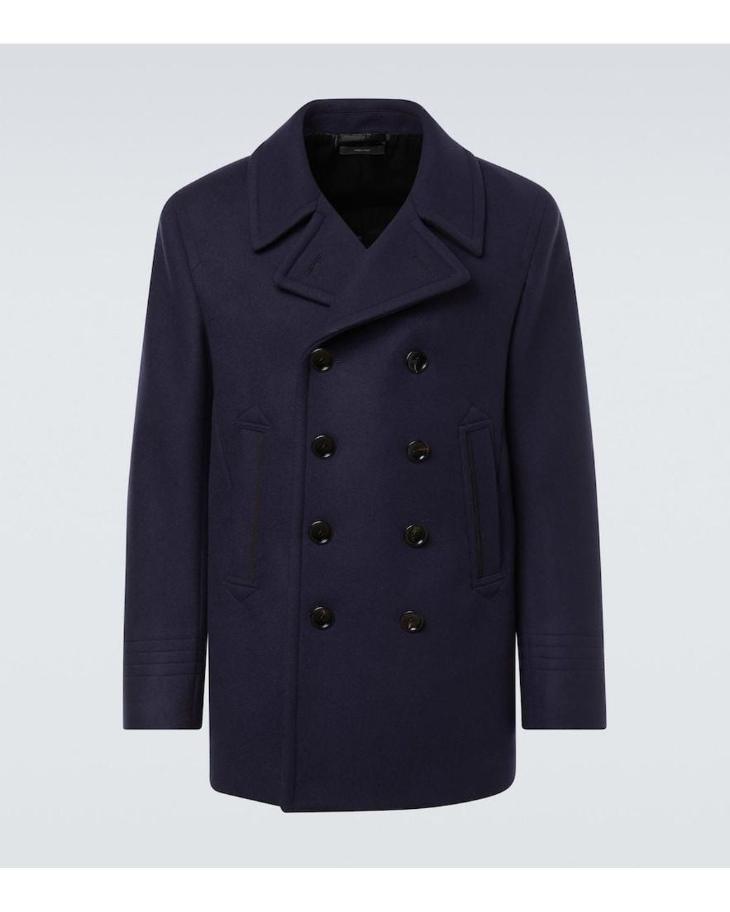 Tom Ford Blue Wool Felt Peacoat for men