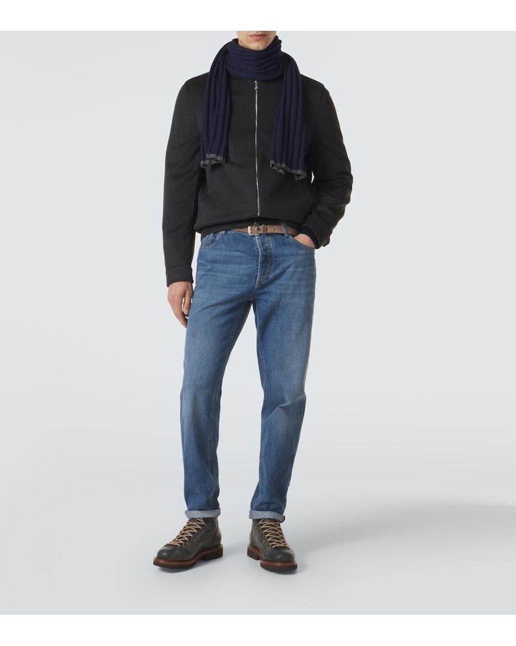 Brunello Cucinelli Blue Cashmere Scarf for men