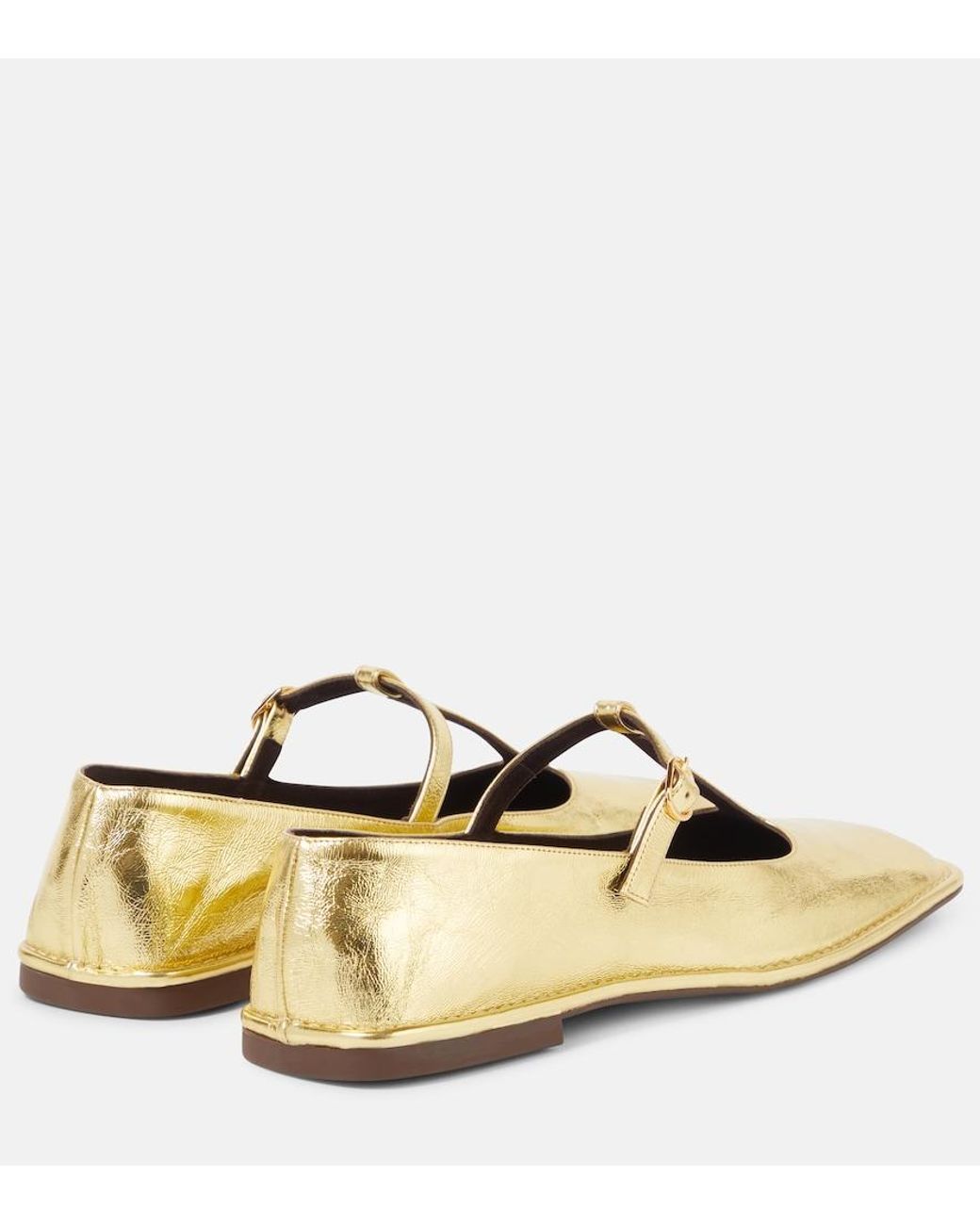 The Row Yellow Square T-Strap Leather Mary Jane Flats