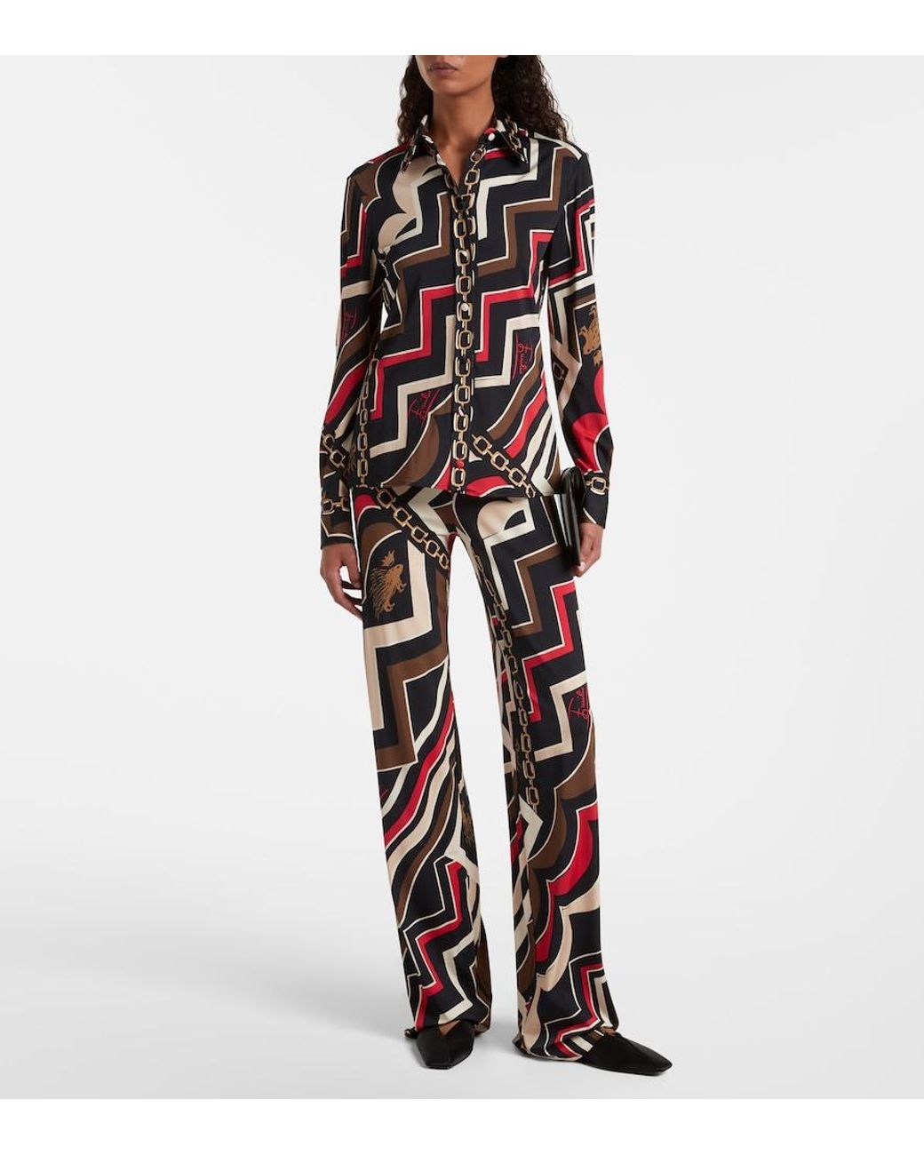 Emilio Pucci Multicolor Printed Jersey Satin Straight Pants