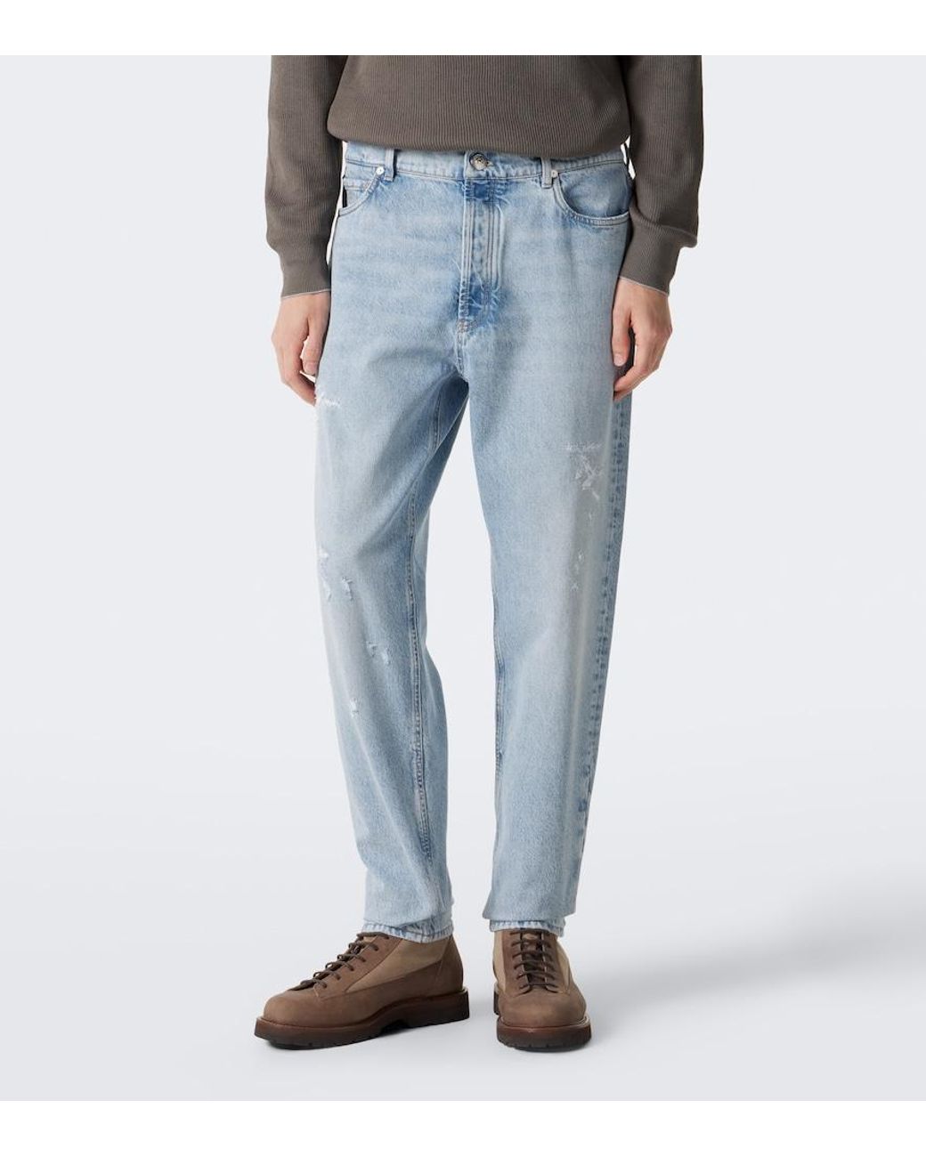Brunello Cucinelli Blue Distressed Straight Jeans for men