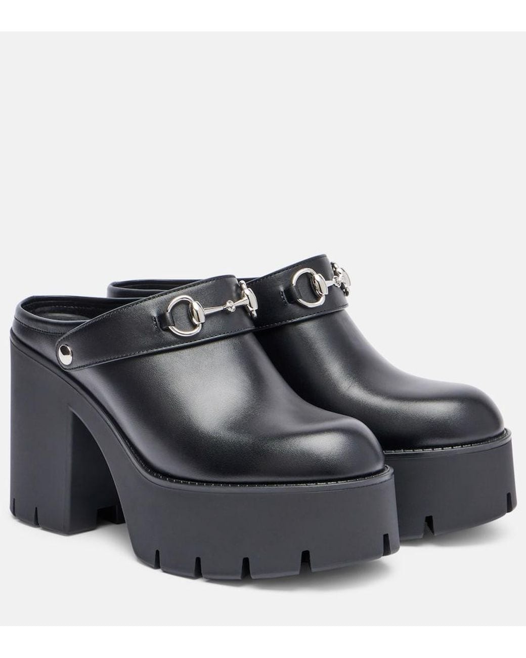 HORSEBIT MULE IN BLACK EMBOSSED CALFSKIN AND LAMB WOOL LINING main image 0