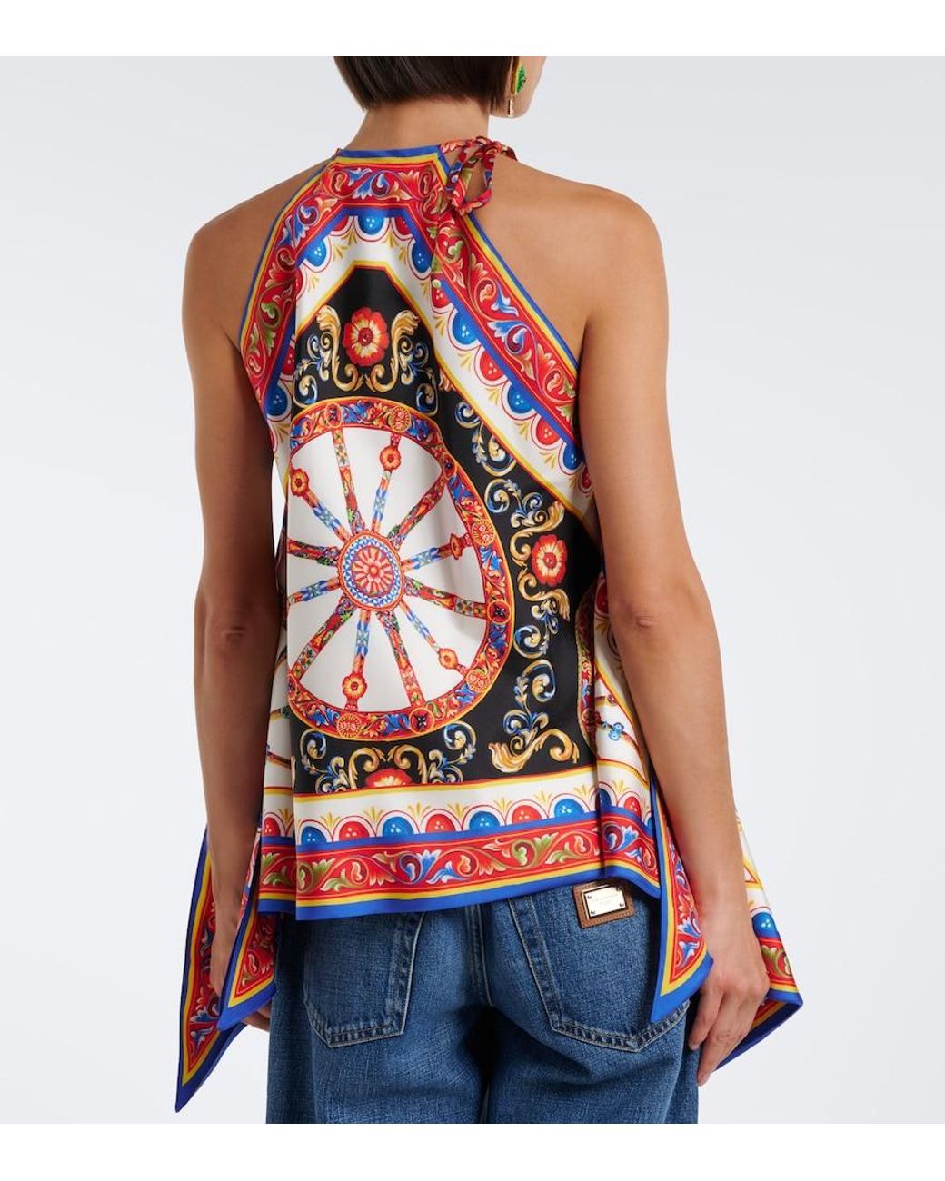 Dolce & Gabbana Red Carretto Silk Twill Halterneck Top