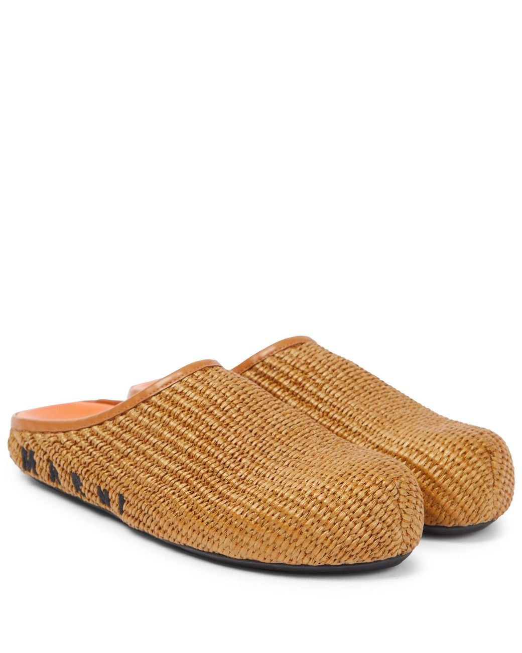 Marni Sabot Raffia Slippers in Brown | Lyst