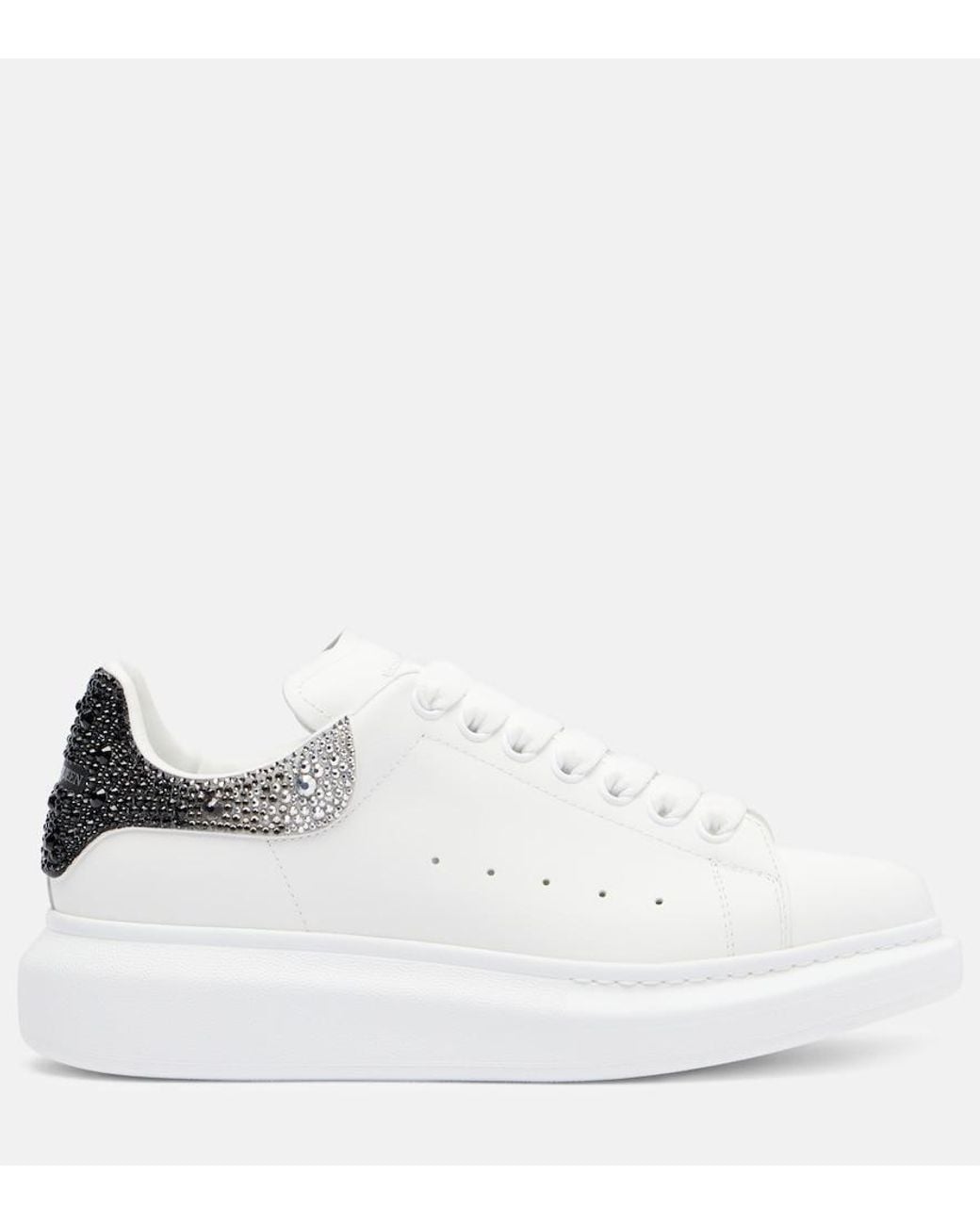 McQueen White Oversized Embellished Leather Sneakers