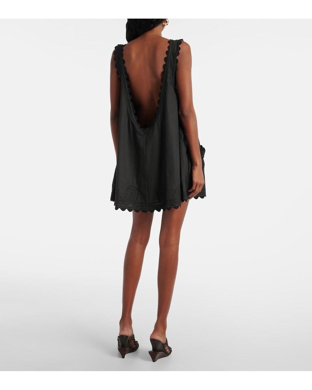 Juliet Dunn Black Embroidered Cotton Poplin Minidress